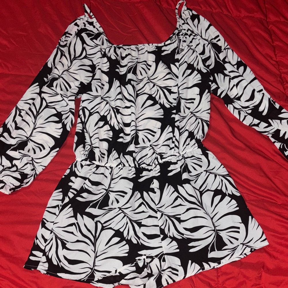 Necessary Objects Monochrome Leaf Pattern Romper